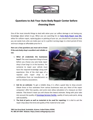 Questions to Ask Your Auto Body Repair Center before choosing them