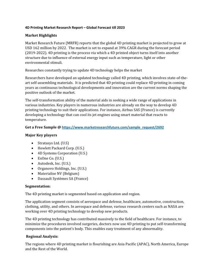 4d printing market research report global