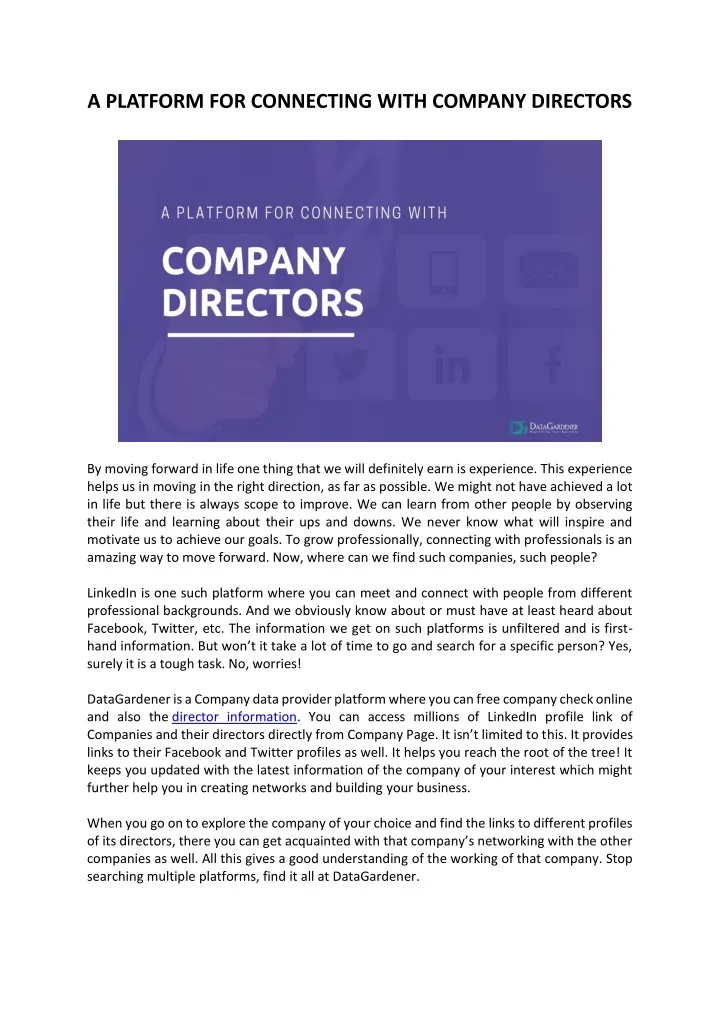 a platform for connecting with company directors