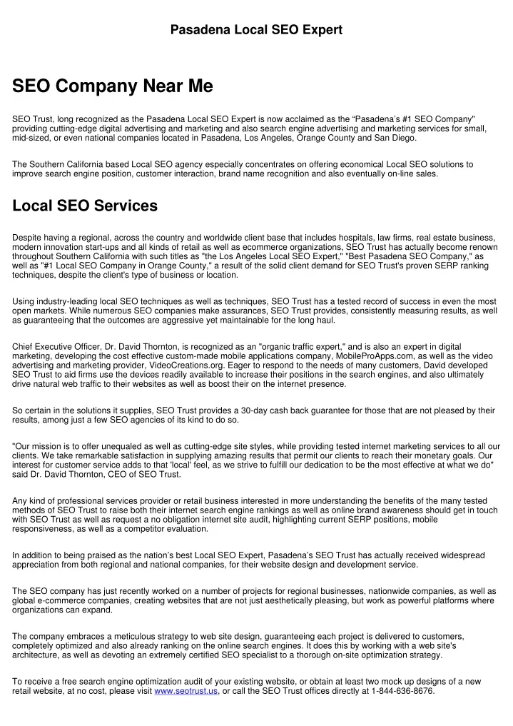 pasadena local seo expert