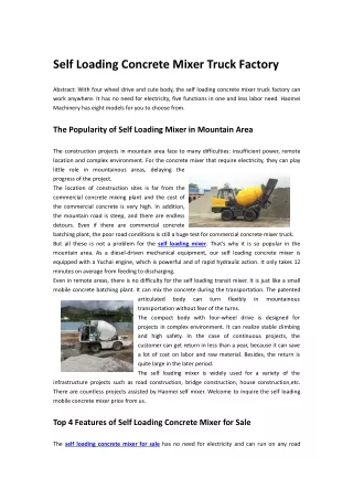 self loading concrete mixer truck factory