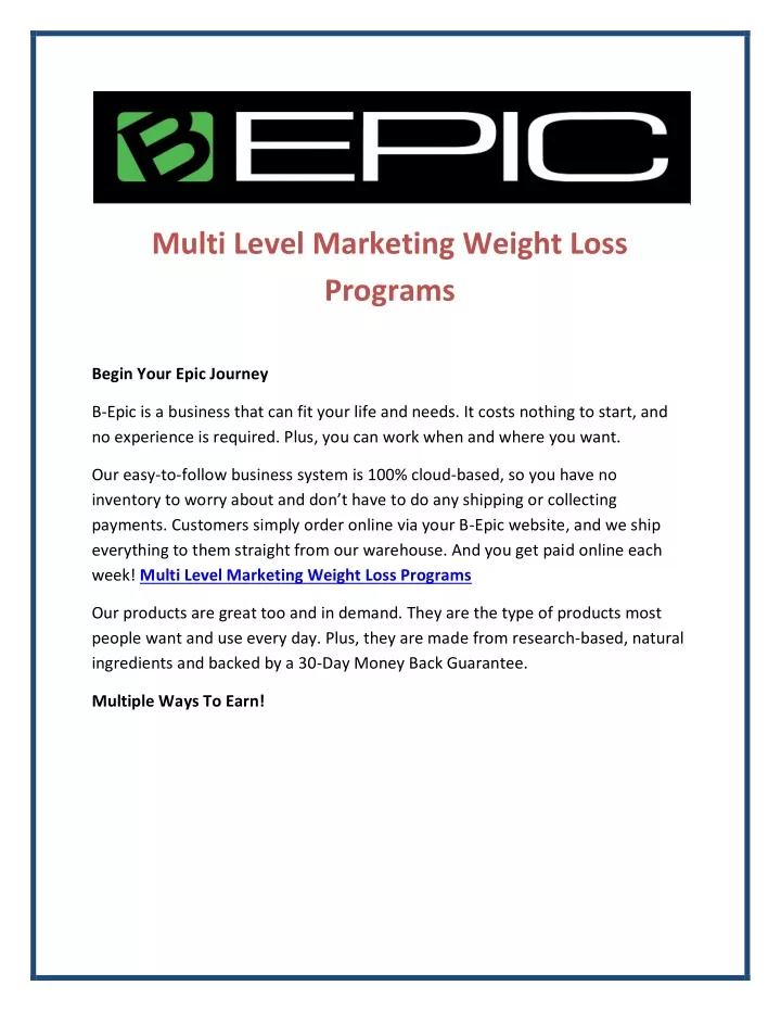 multi level marketing weight loss programs