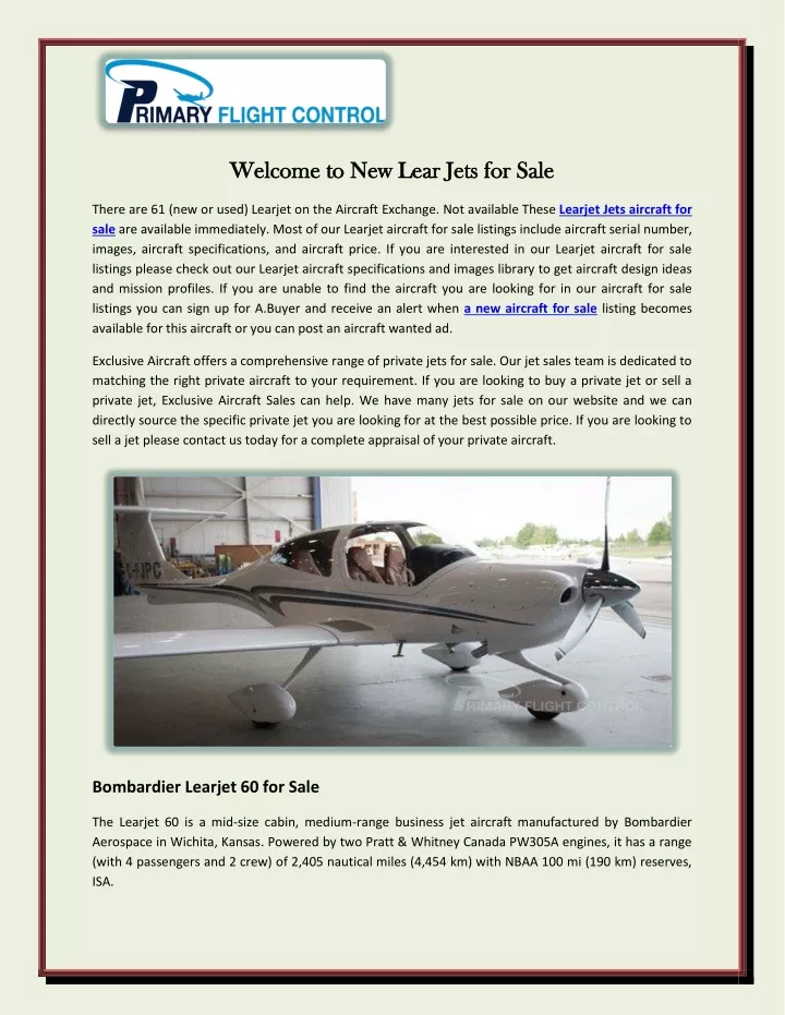 welcome to welcome to new lear jets