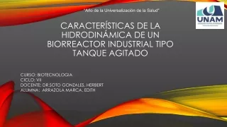 CARACTERISTICAS DE LA HIDRODINAMICA DE UN BIORREACTOR INDUSTRIAL TIPO TANQUE AGITADO