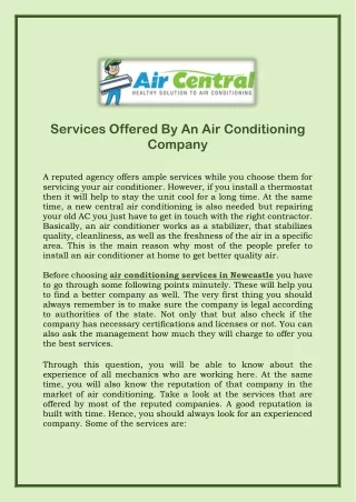 Services Offered By An Air Conditioning Company