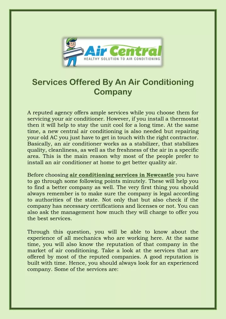 services offered by an air conditioning company