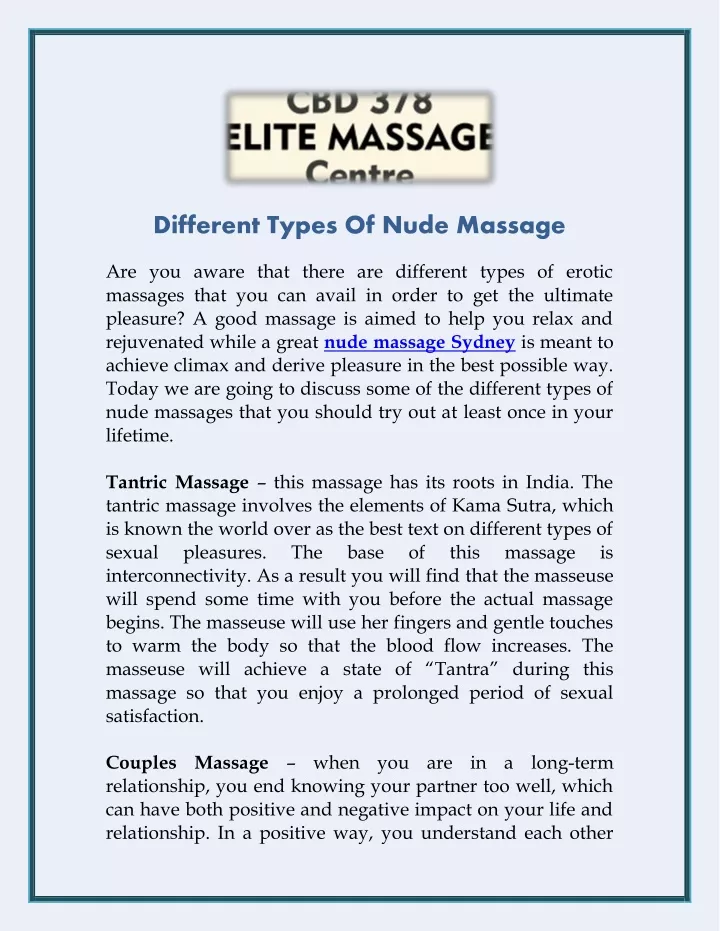 different types of nude massage