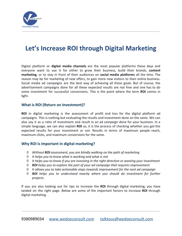 let s increase roi through digital marketing