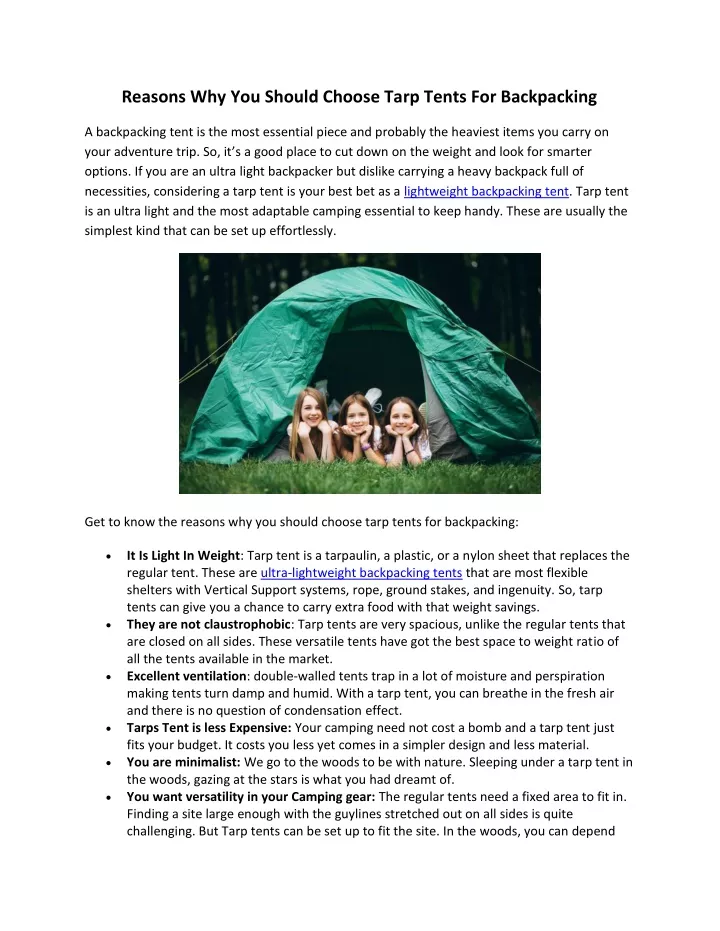 reasons why you should choose tarp tents