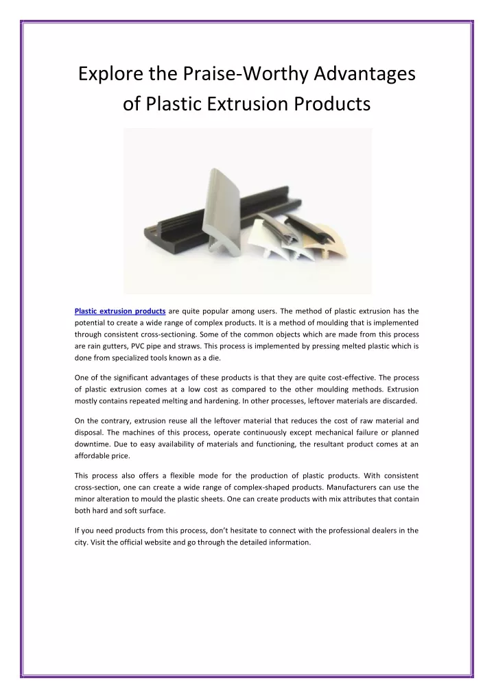 explore the praise worthy advantages of plastic