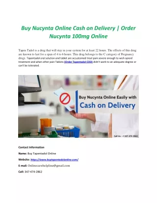 Buy Nucynta Online Cash on Delivery | Order Nucynta 100mg Online