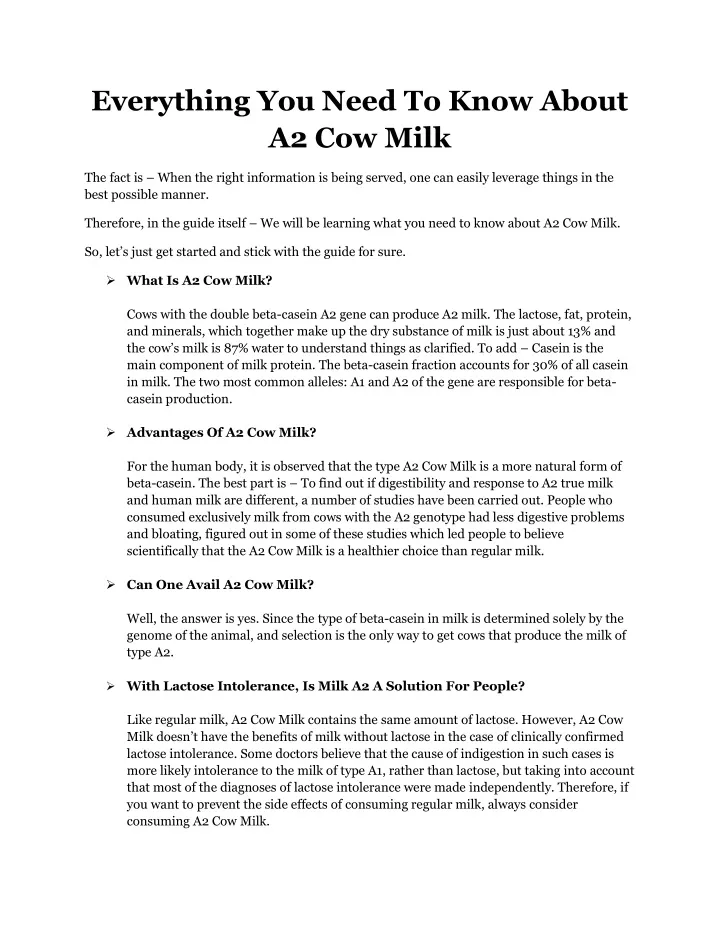 everything you need to know about a2 cow milk