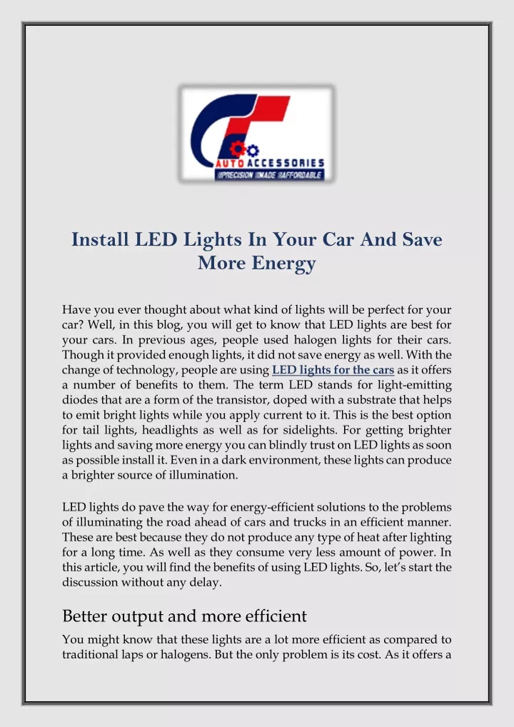 install led lights in your car and save more