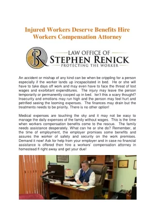 Injured Workers Deserve Benefits Hire Workers Compensation Attorney