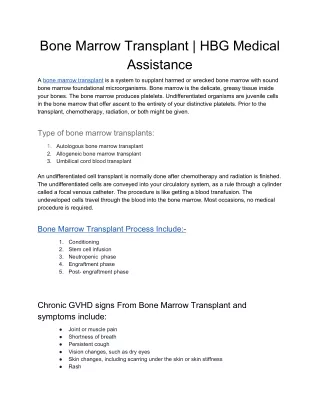 HBG Medical Assistance | Bone Marrow Transplant