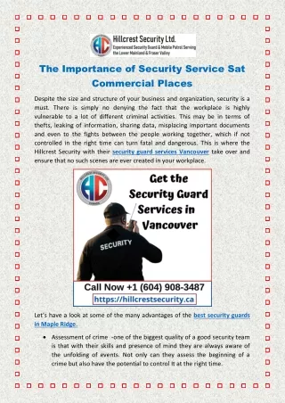 The Importance of Security Service Sat Commercial Places