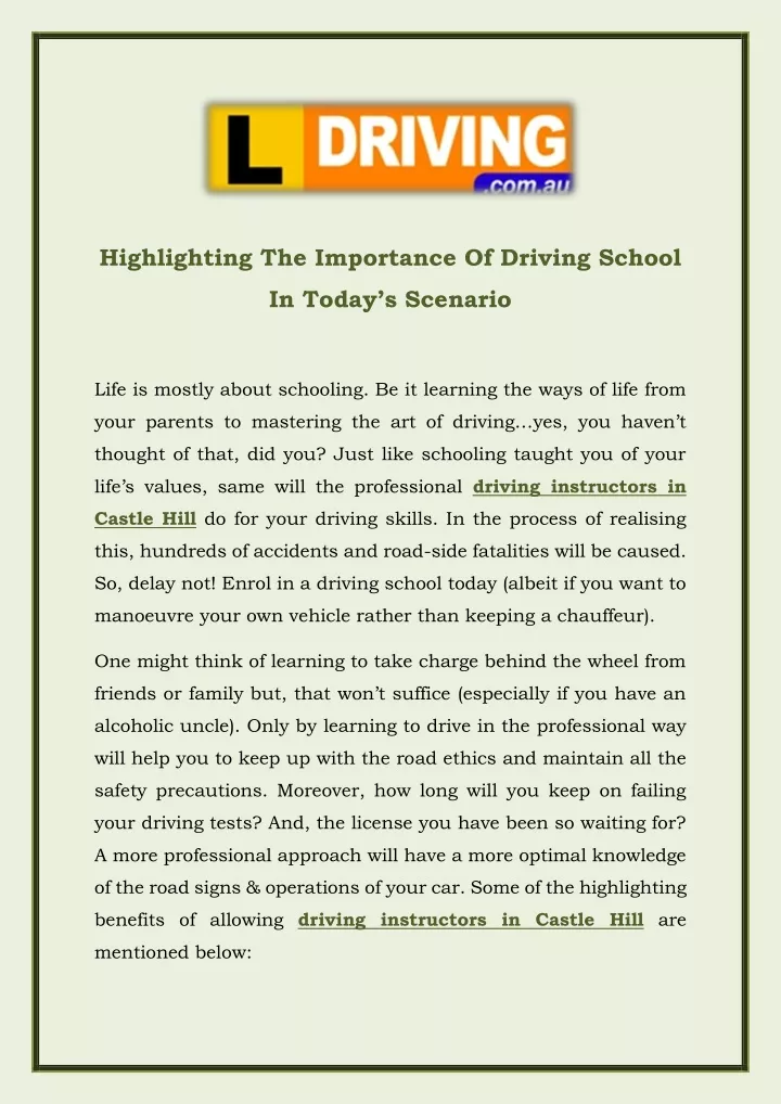 highlighting the importance of driving school