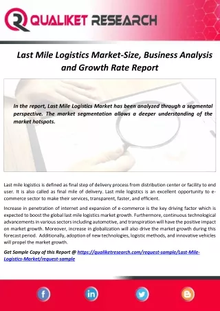 Last Mile Logistics Market: Analysis of Key Trends and Drivers Shaping Future Growth 2027