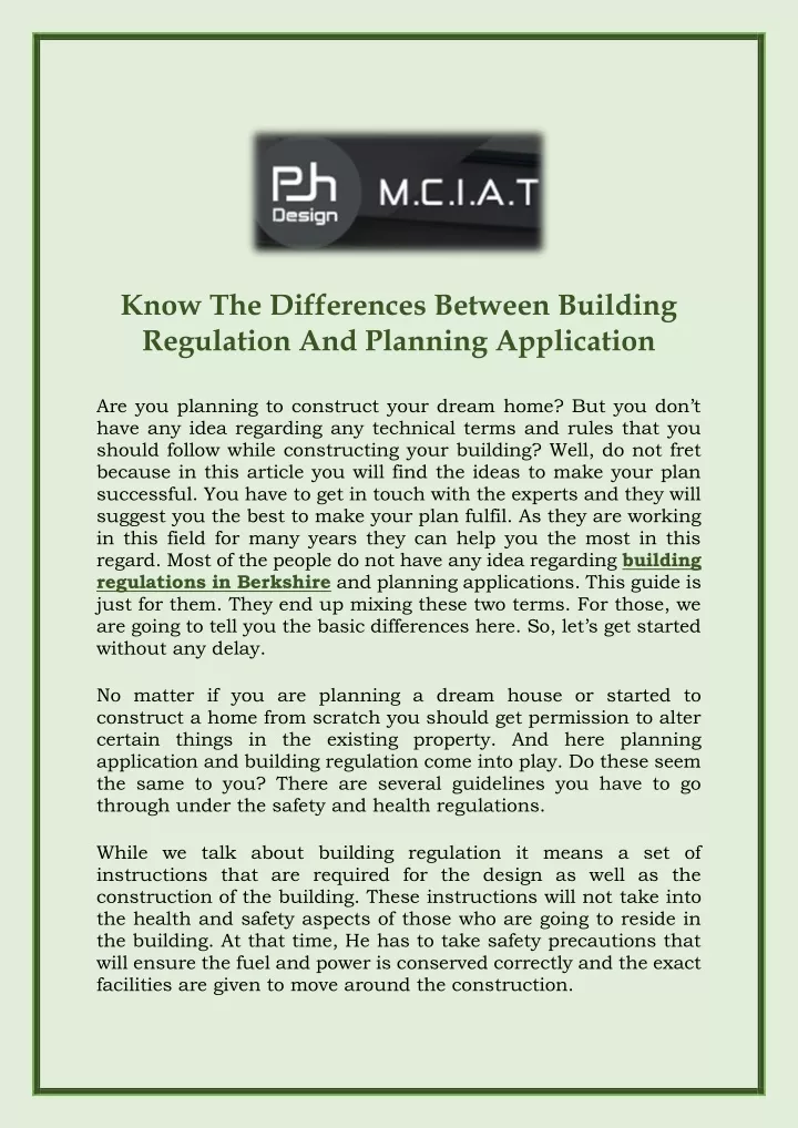 know the differences between building regulation