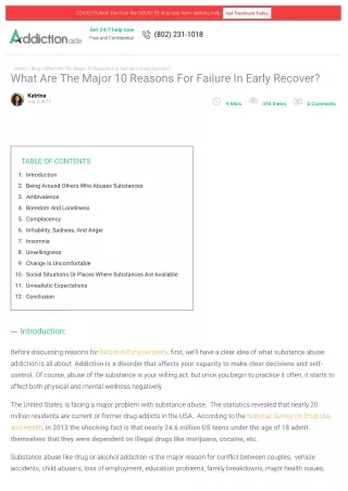 What Are The Major 10 Reasons For Failure In Early Recover?