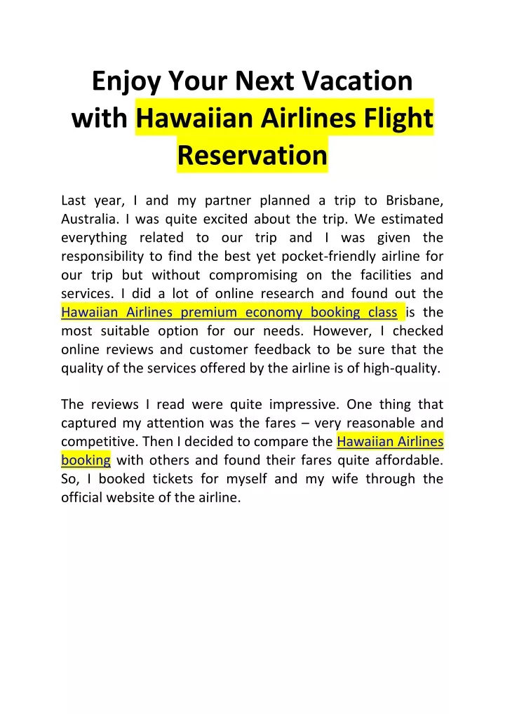 enjoy your next vacation with hawaiian airlines