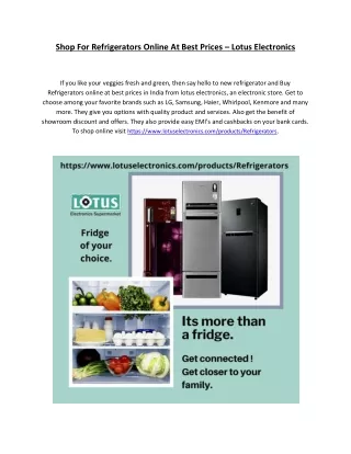 Buy Refrigerators Online At Best Prices In India From Lotus Electronics