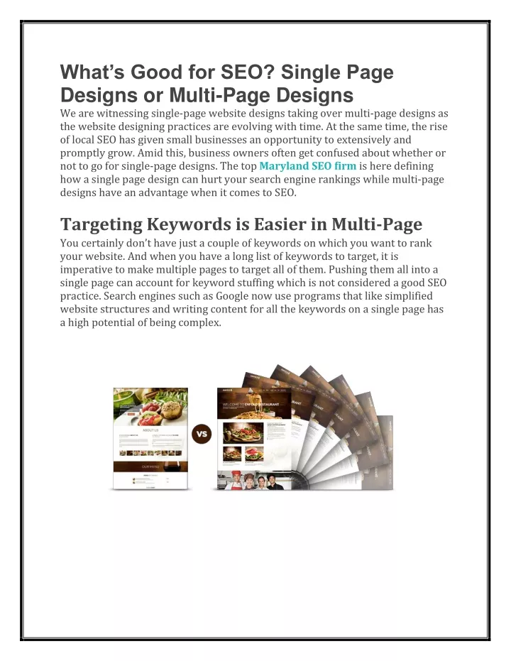 what s good for seo single page designs or multi