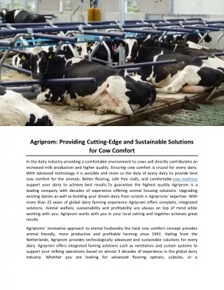 Agriprom- Providing Cutting-Edge and Sustainable Solutions for Cow Comfort