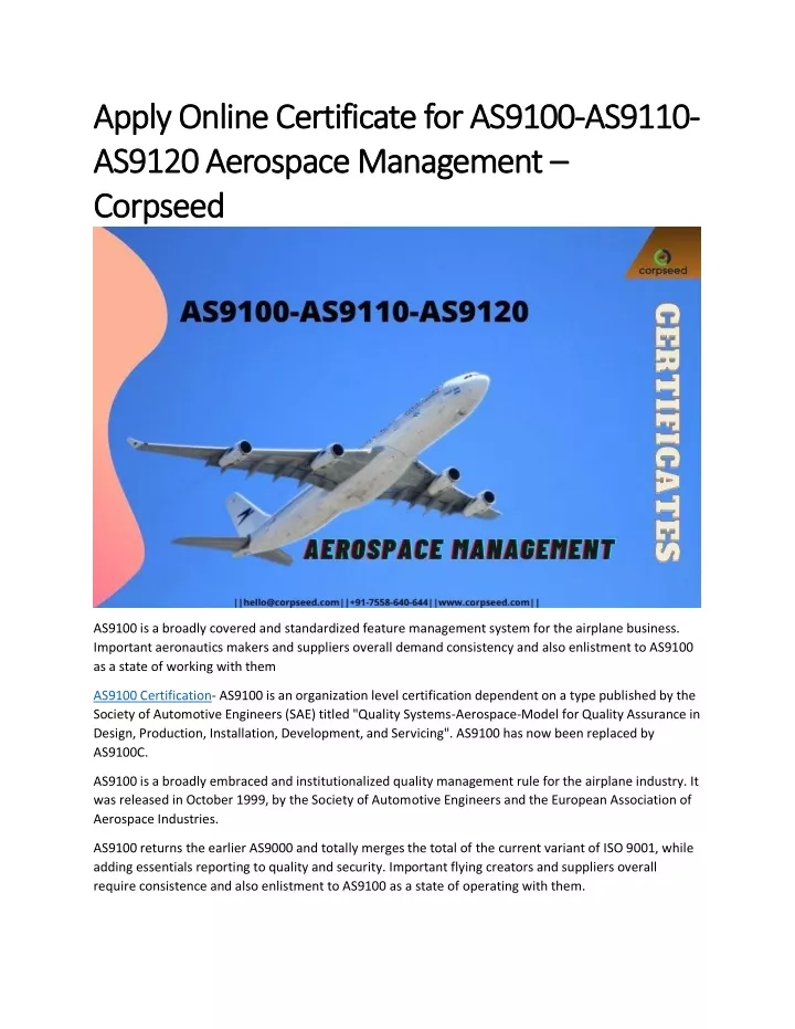 apply online certificate for as9100 apply online