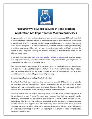 Productivity Focused Features of Time Tracking Application Are Important for Modern Businesses
