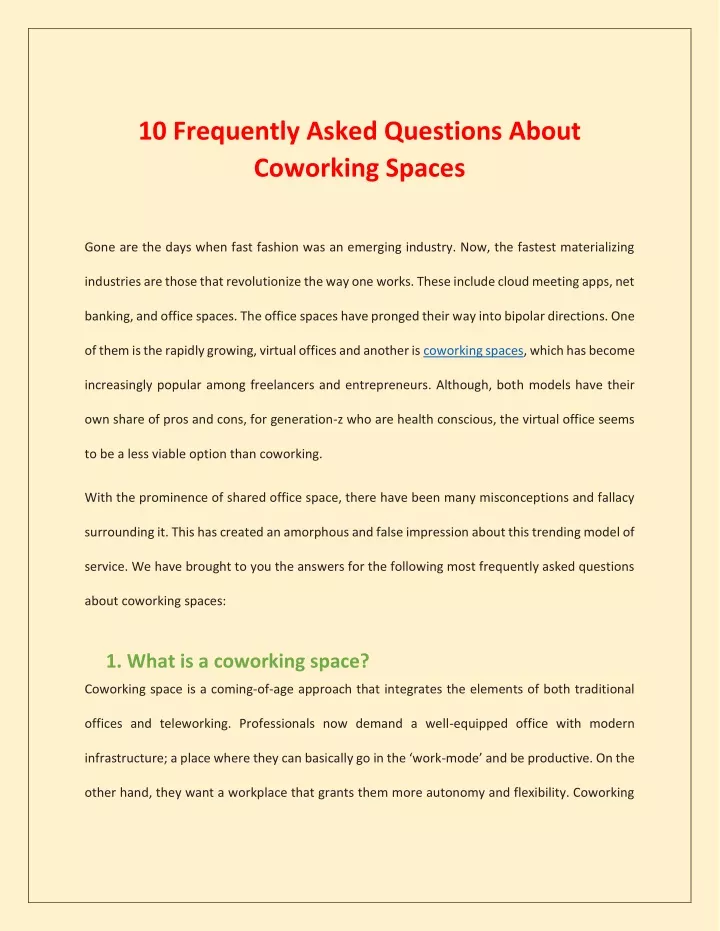10 frequently asked questions about coworking