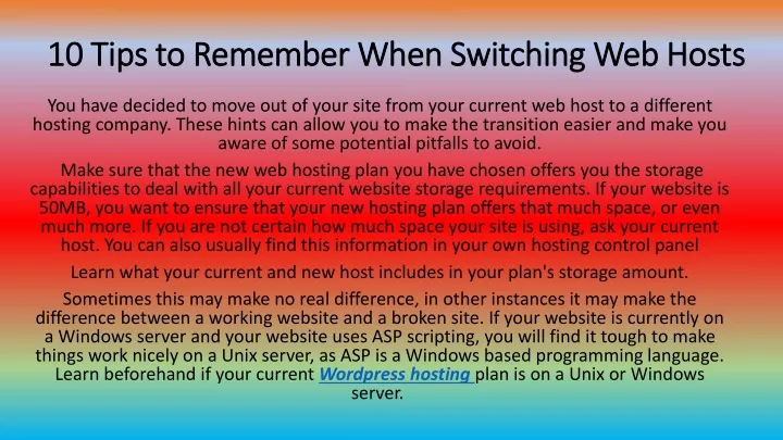 10 tips to remember when switching web hosts