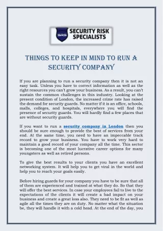 things to keep in mind to run a security company
