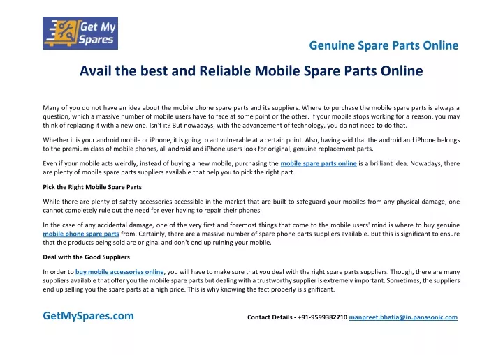 avail the best and reliable mobile spare parts