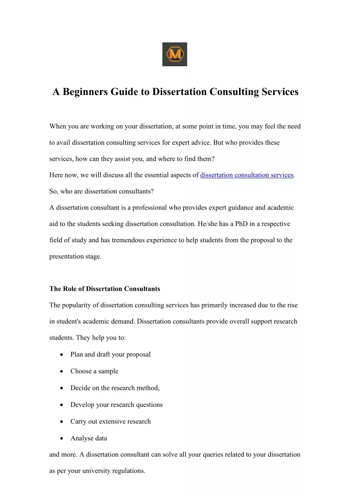 a beginners guide to dissertation consulting