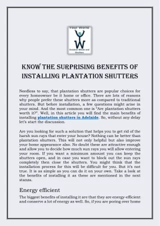 know the surprising benefits of installing