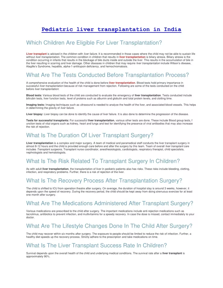 pediatric liver transplantation in india