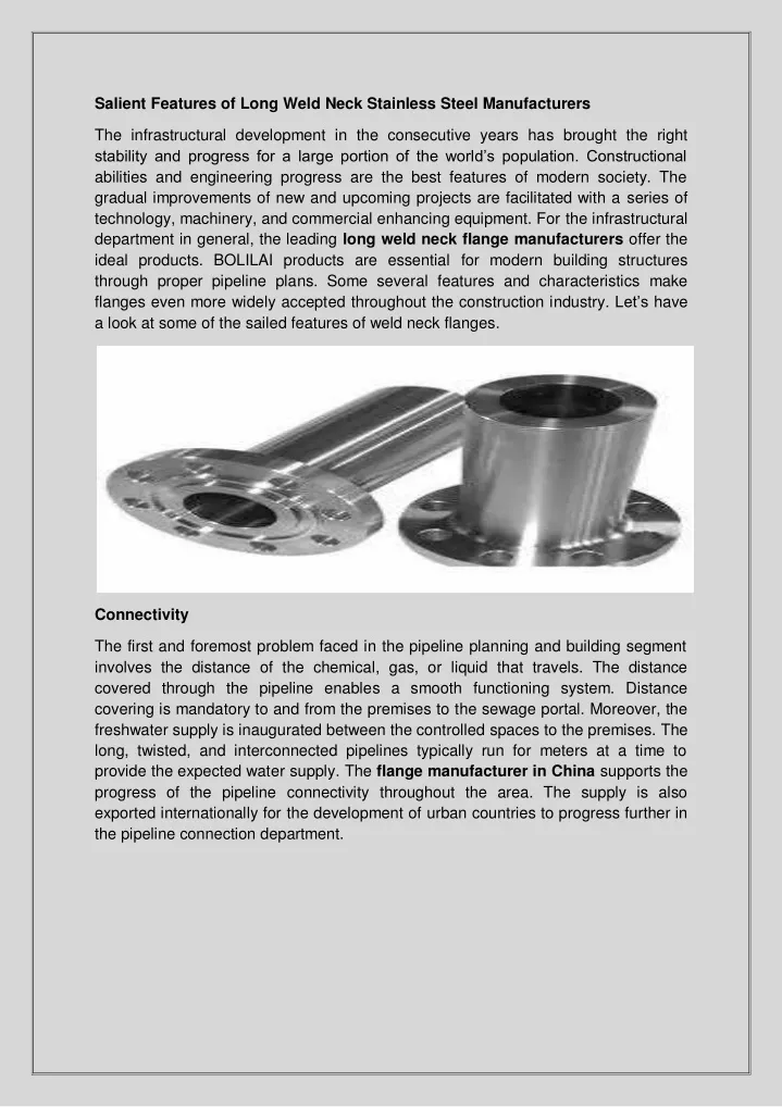 salient features of long weld neck stainless