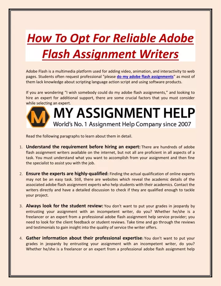 how to opt for reliable adobe flash assignment