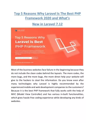 Top 5 Reasons Why Laravel Is The Best PHP Framework 2020 and What’s new in Laravel 7.12