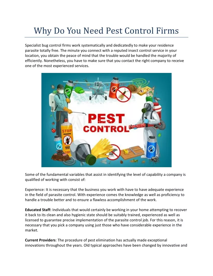 why do you need pest control firms