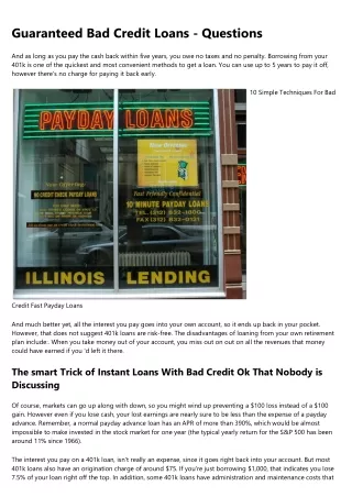 Some Known Factual Statements About Bad Credit Payday Loans