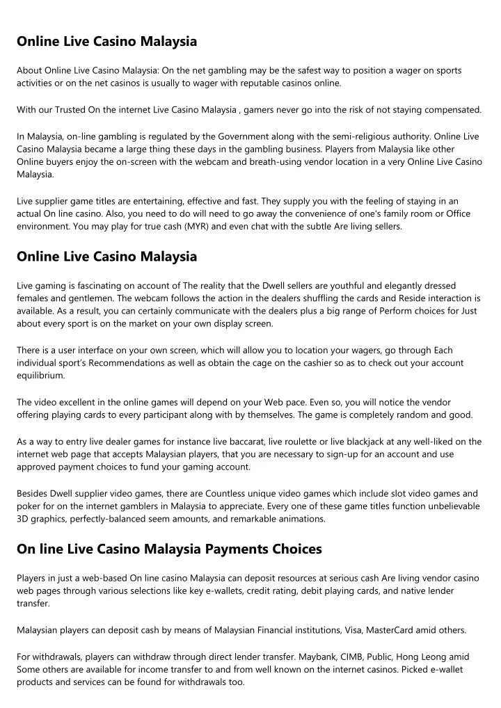online live casino malaysia