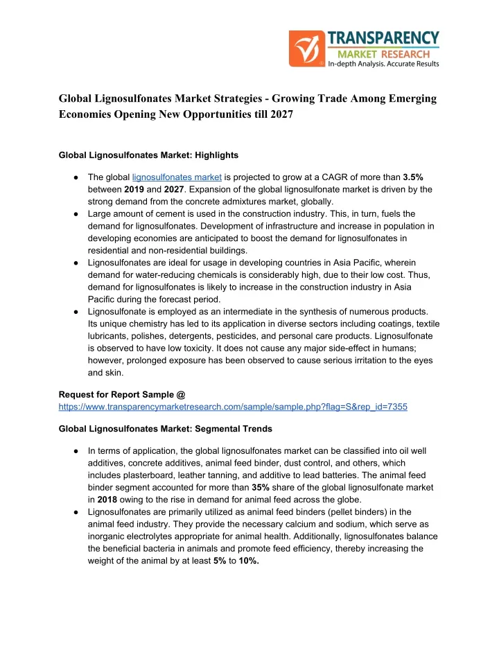 global lignosulfonates market strategies growing