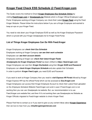 Kroger Feed Check ESS Schedule @ Feed.Kroger.com