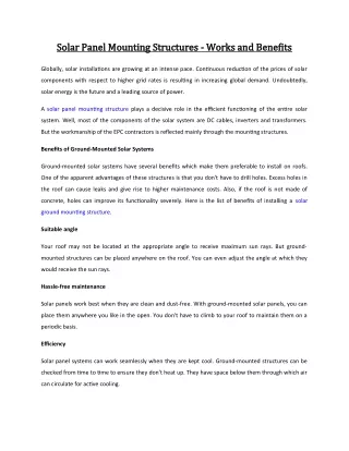 Solar Panel Mounting Structures - Works and Benefits