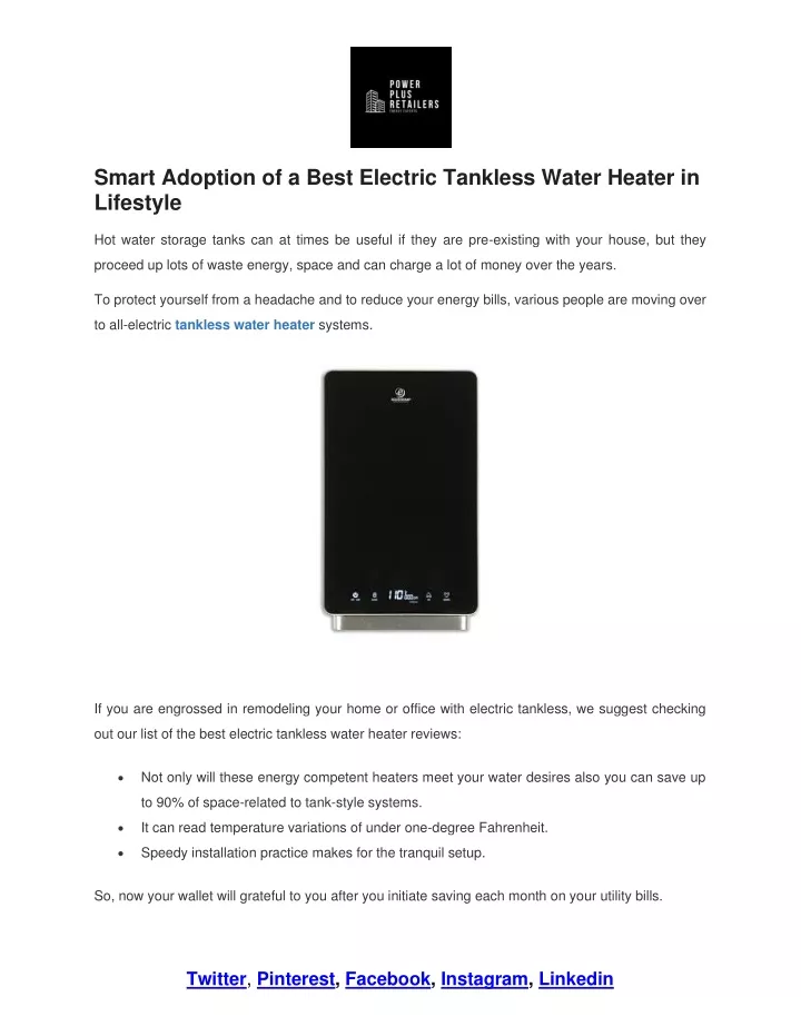 smart adoption of a best electric tankless water