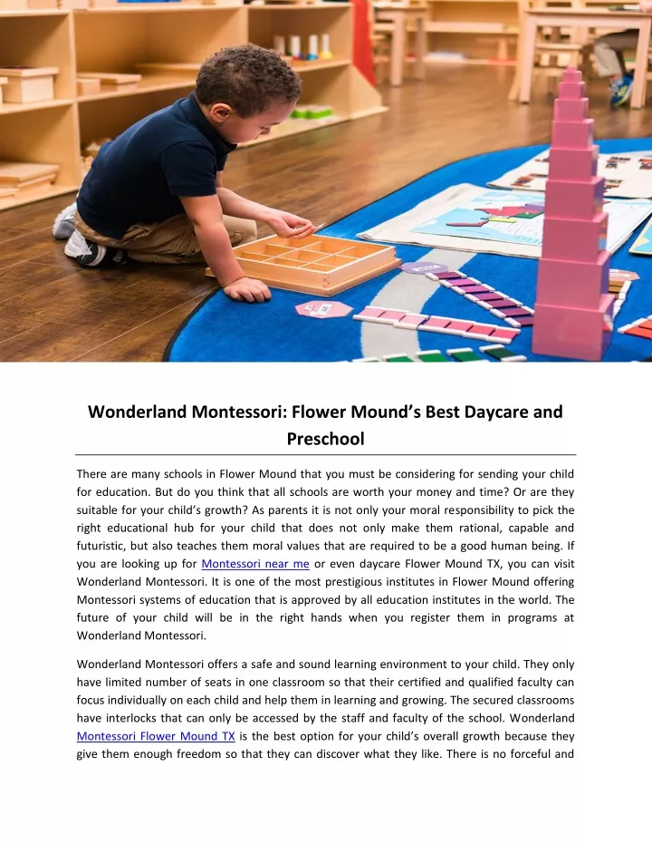 wonderland montessori flower mound s best daycare