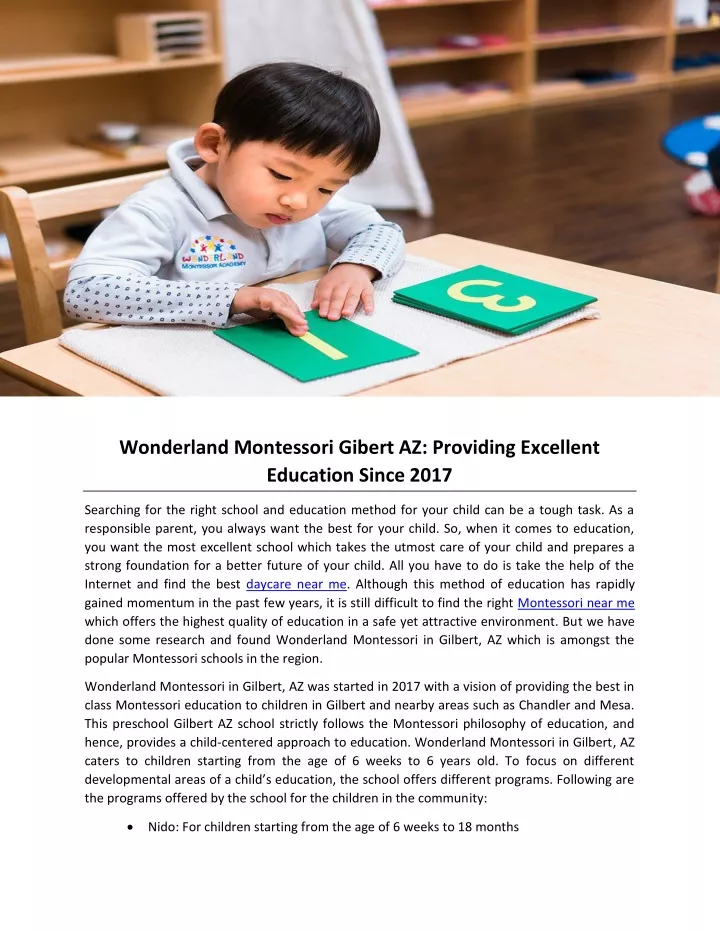 wonderland montessori gibert az providing
