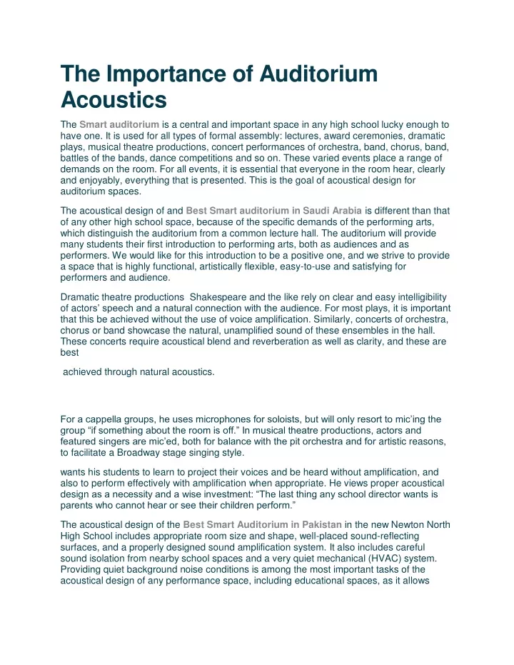 the importance of auditorium acoustics